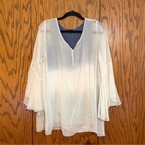 Coco + Carmen Sheer White Boho Bell Sleeve Blouse Small/medium
